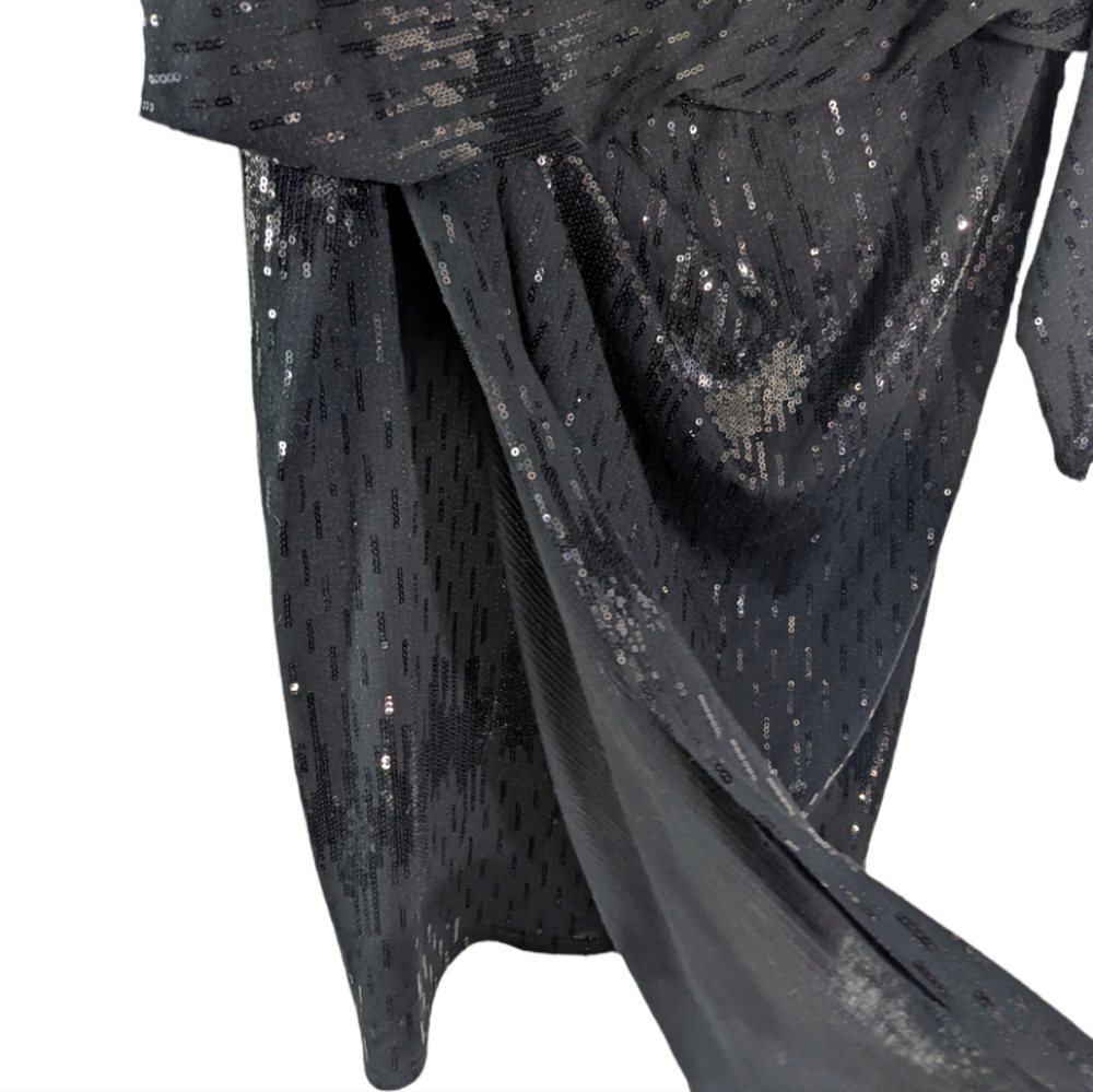 David Meister Black Sequin Dolman Sleeve Blouson Cocktail Dress sz 8 - Picture 7 of 9